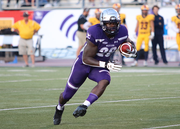 Western Mustang Football player on a football field